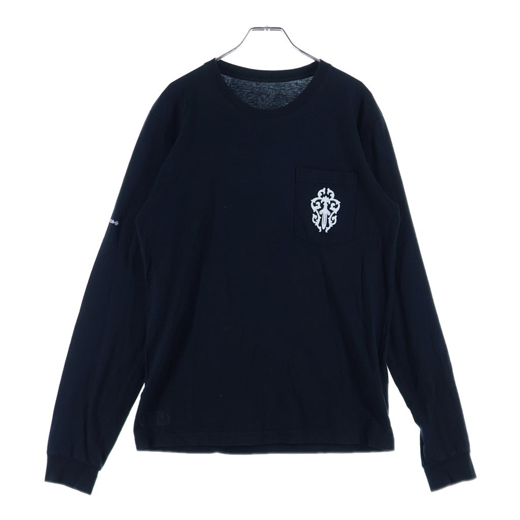 CHROME HEARTS(クロムハーツ) ヴァインダガープリント 胸ポケット 袖ロゴプリント 長袖 Tシャツ クルーネック カットソー ブラック