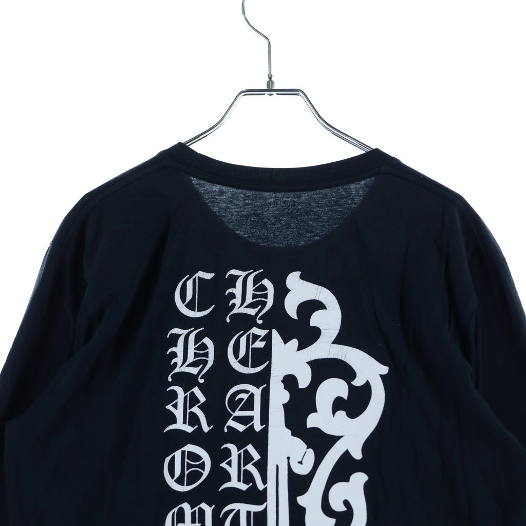 CHROME HEARTS(クロムハーツ) ヴァインダガープリント 胸ポケット 袖ロゴプリント 長袖 Tシャツ クルーネック カットソー ブラック