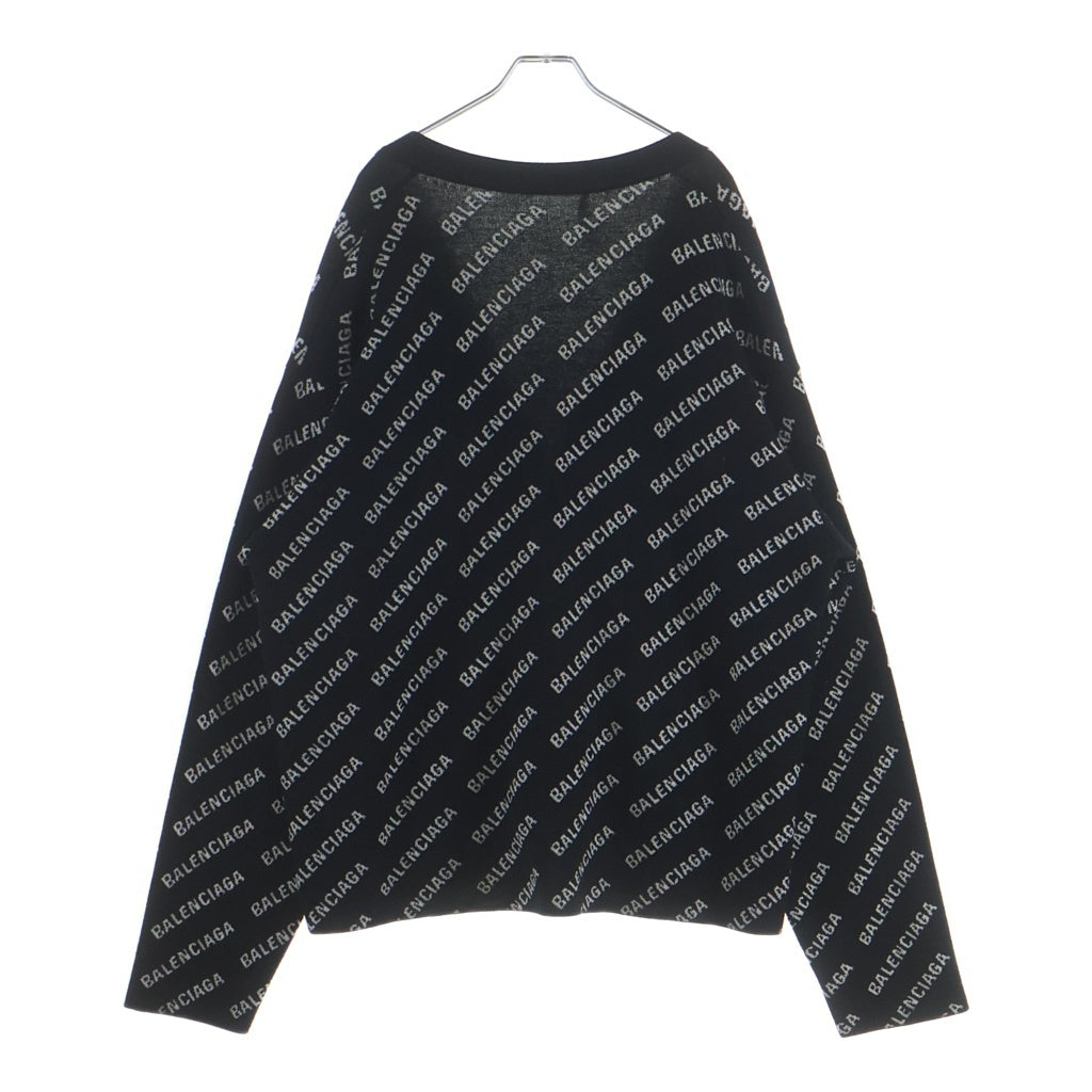 BALENCIAGA(バレンシアガ) ALLOVER LOGO WOOL KNIT CARDIGAN ロゴ総柄 ニットカーディガン ブラック 719649 T1660