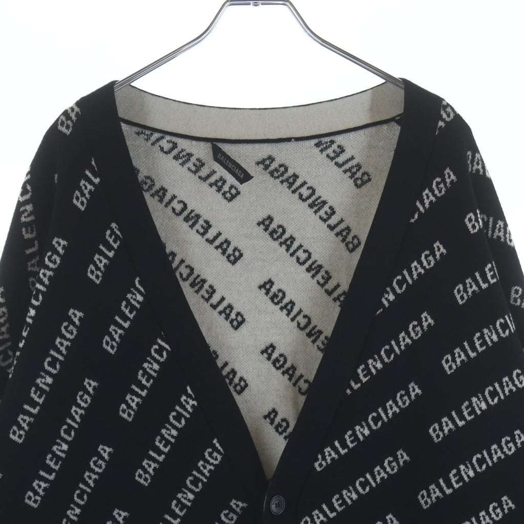 BALENCIAGA(バレンシアガ) ALLOVER LOGO WOOL KNIT CARDIGAN ロゴ総柄 ニットカーディガン ブラック 719649 T1660
