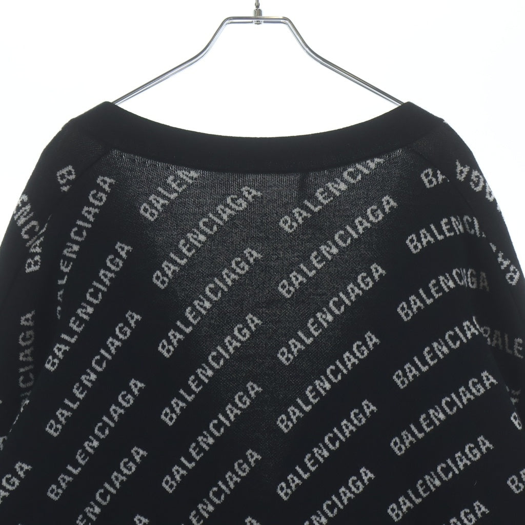 BALENCIAGA(バレンシアガ) ALLOVER LOGO WOOL KNIT CARDIGAN ロゴ総柄 ニットカーディガン ブラック 719649 T1660