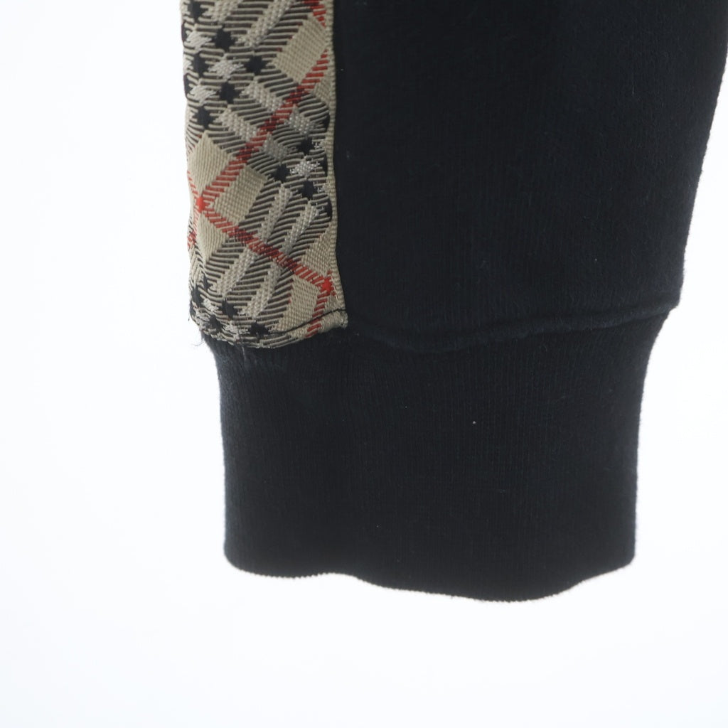 BURBERRY(バーバリー) チェックトリム コットンスウェットトレーナー 胸刺繍ロゴ サイドライン ブラック