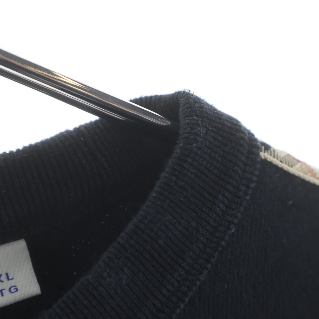 BURBERRY(バーバリー) チェックトリム コットンスウェットトレーナー 胸刺繍ロゴ サイドライン ブラック