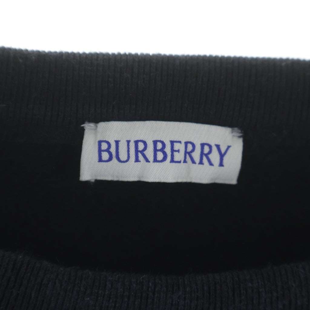 BURBERRY(バーバリー) チェックトリム コットンスウェットトレーナー 胸刺繍ロゴ サイドライン ブラック