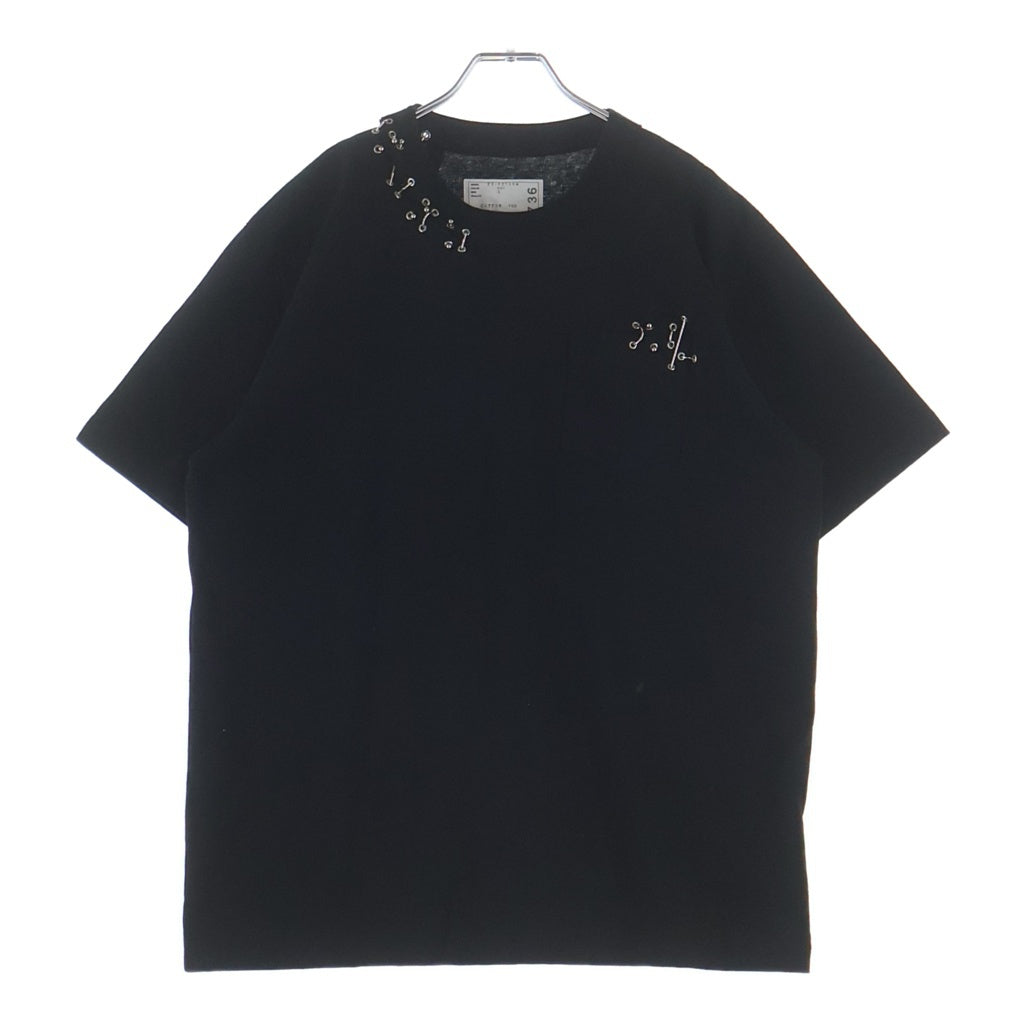 Sacai(サカイ) 22SS ピアス 胸ポケット 半袖 クルーネック Tシャツ ブラック 22-02736M