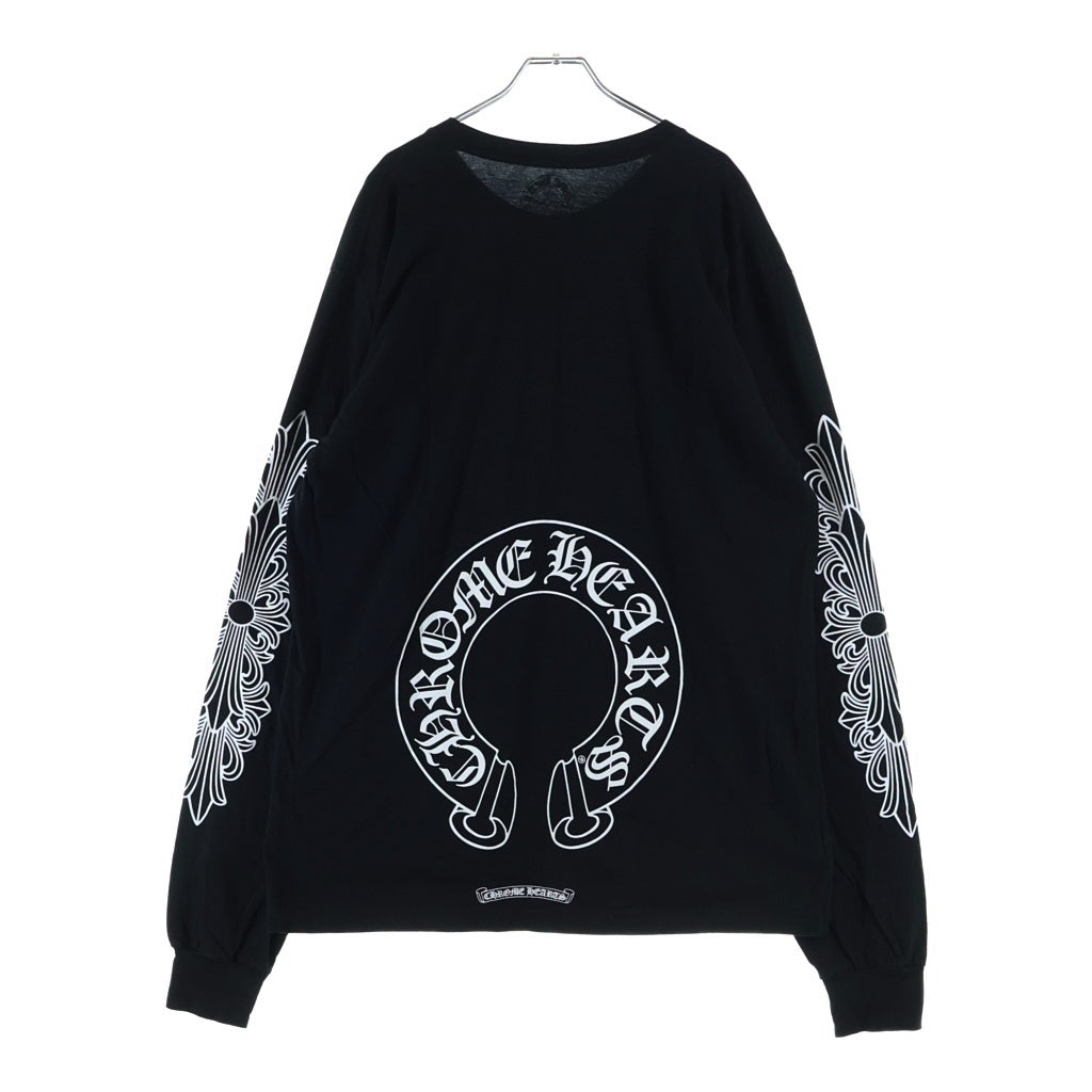 CHROME HEARTS(クロムハーツ) FLRL CRS HORSESHOE L/S バックホースシュー 袖フローラル ロングスリーブカットソー 長袖Tシャツ ブラック