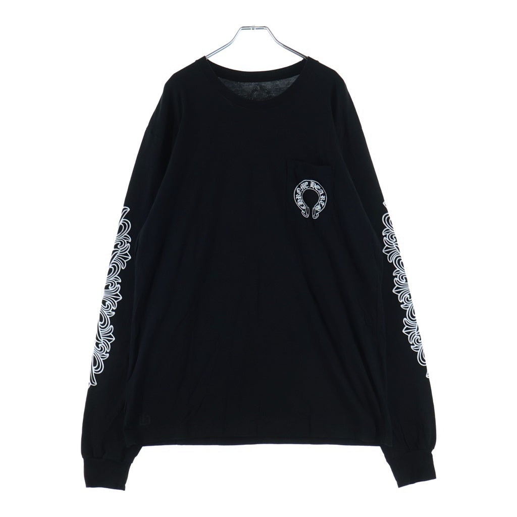 CHROME HEARTS(クロムハーツ) FLRL CRS HORSESHOE L/S バックホースシュー 袖フローラル ロングスリーブカットソー 長袖Tシャツ ブラック