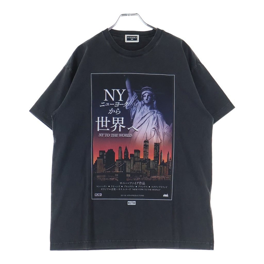 KITH(キス) NY TO THE WORLD Graphic Tee フロントプリント クルーネック 半袖Tシャツ ブラック 25-073-060-0136-4-0