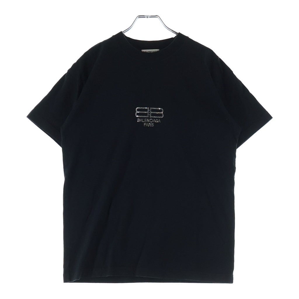 BALENCIAGA(バレンシアガ) BBロゴ ラインストーン装飾 クルーネック 半袖Tシャツ ブラック 612965 TMVP2