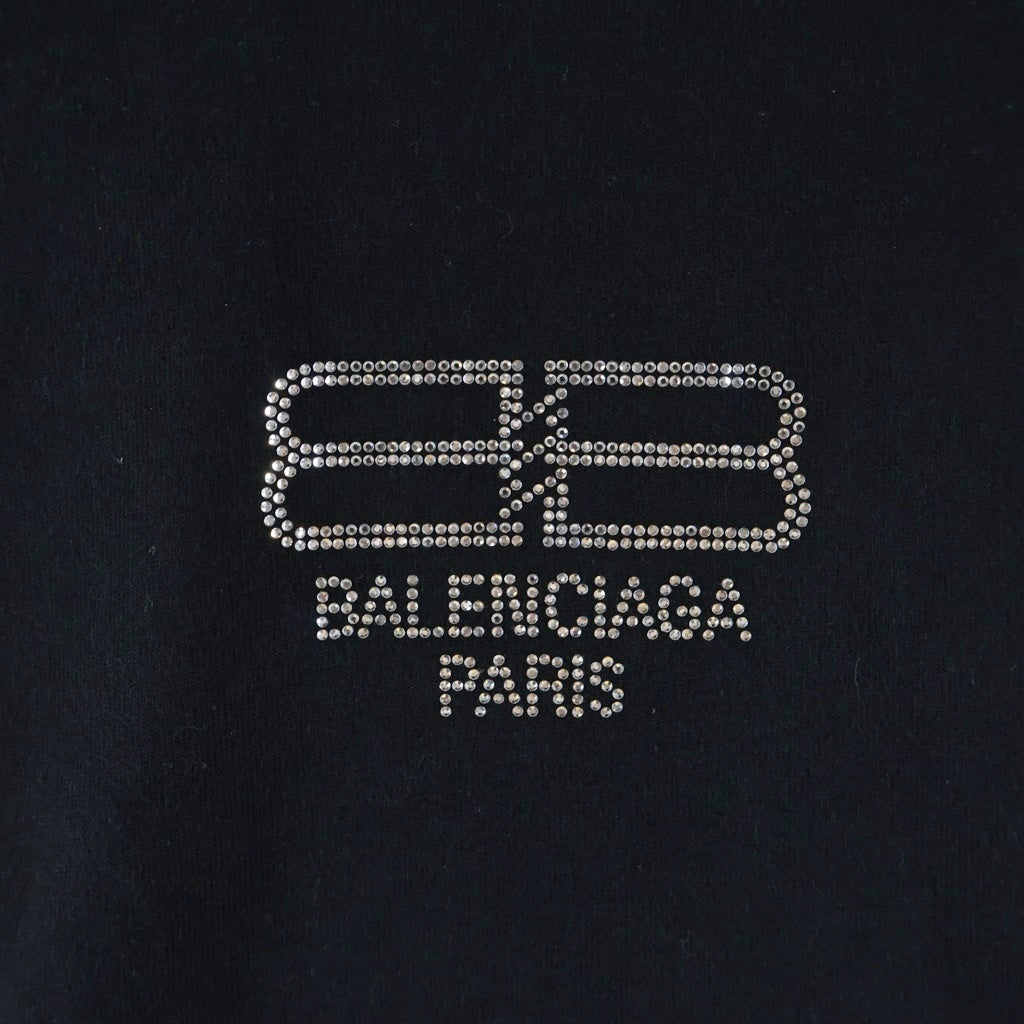 BALENCIAGA(バレンシアガ) BBロゴ ラインストーン装飾 クルーネック 半袖Tシャツ ブラック 612965 TMVP2