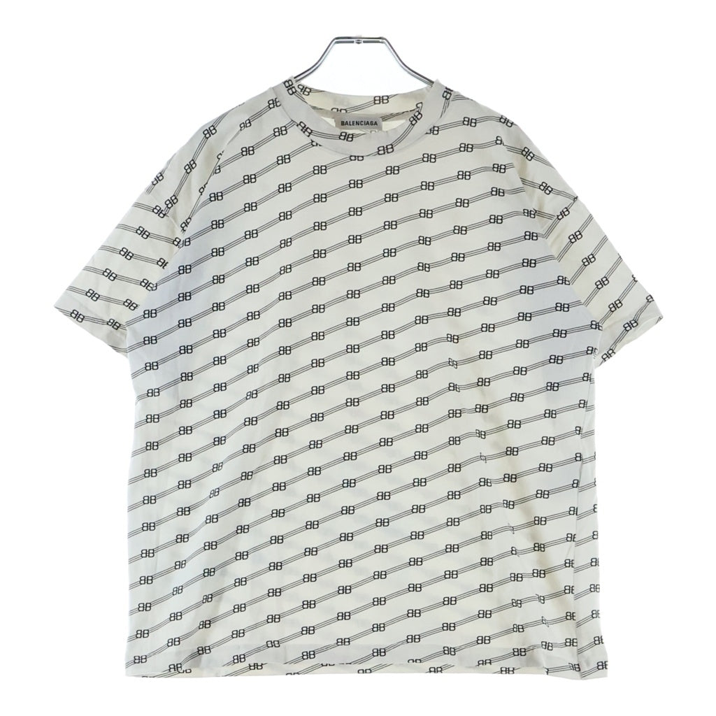 BALENCIAGA(バレンシアガ) BBロゴ総柄 クルーネック 半袖Tシャツ ホワイト 612965 TIVA1 2020