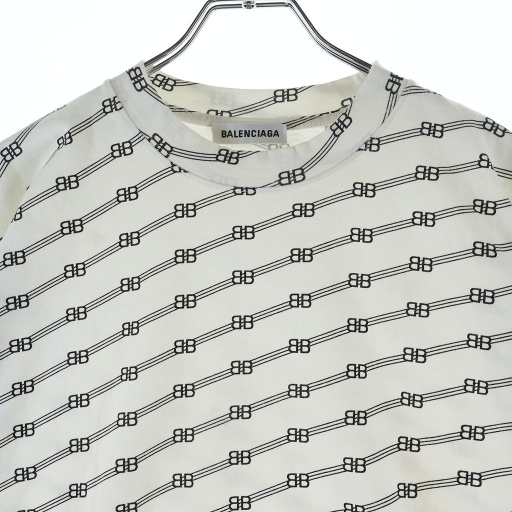 BALENCIAGA(バレンシアガ) BBロゴ総柄 クルーネック 半袖Tシャツ ホワイト 612965 TIVA1 2020