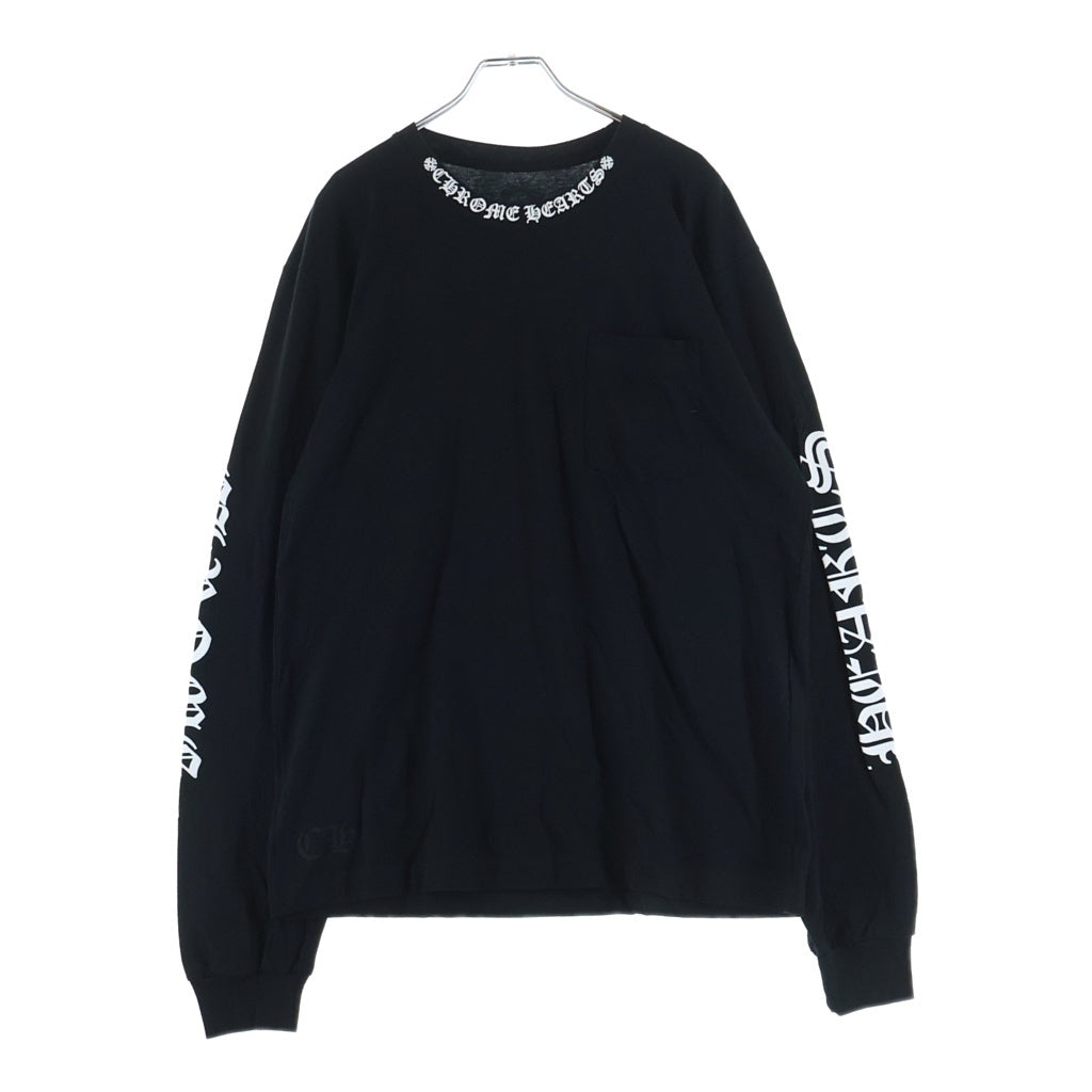 CHROME HEARTS(クロムハーツ) CH LS NECK LOGO ネックロゴプリント 袖ロゴ 長袖Tシャツ ロングスリーブカットソー ブラック