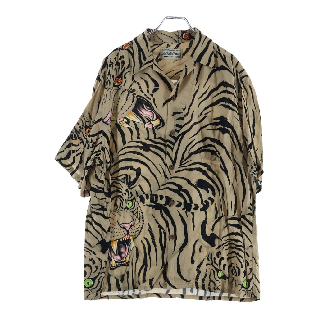 WACKO MARIA(ワコマリア) ×TIM LEHI S/S HAWAIIAN SHIRT ティムリーハイ ショートスリーブハワイアンシャツ タイガー総柄 開襟 オープンカラー ベージュ