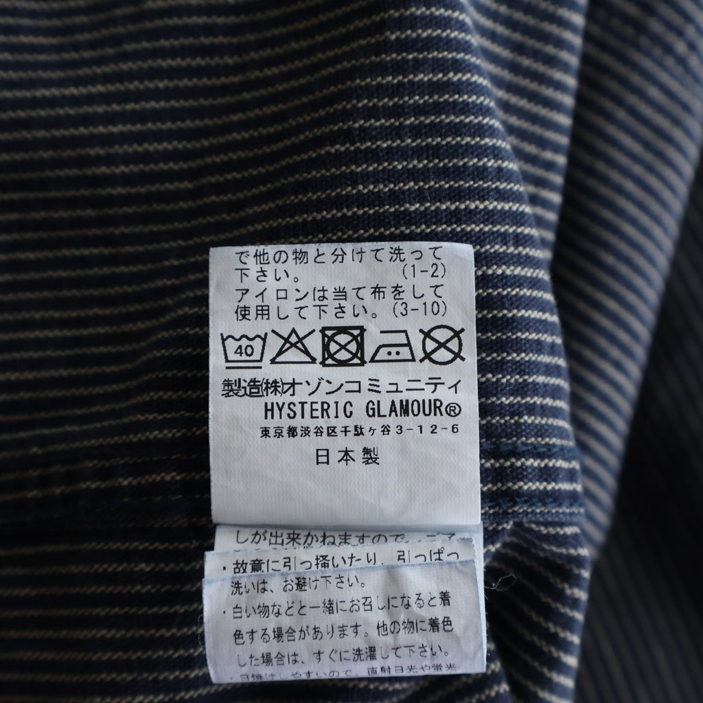 HYSTERIC GLAMOUR(ヒステリックグラマー) HYSTERIC ECHO DREAM刺繍 カバーオールジャケット ストライプ インディゴ 02261AB06