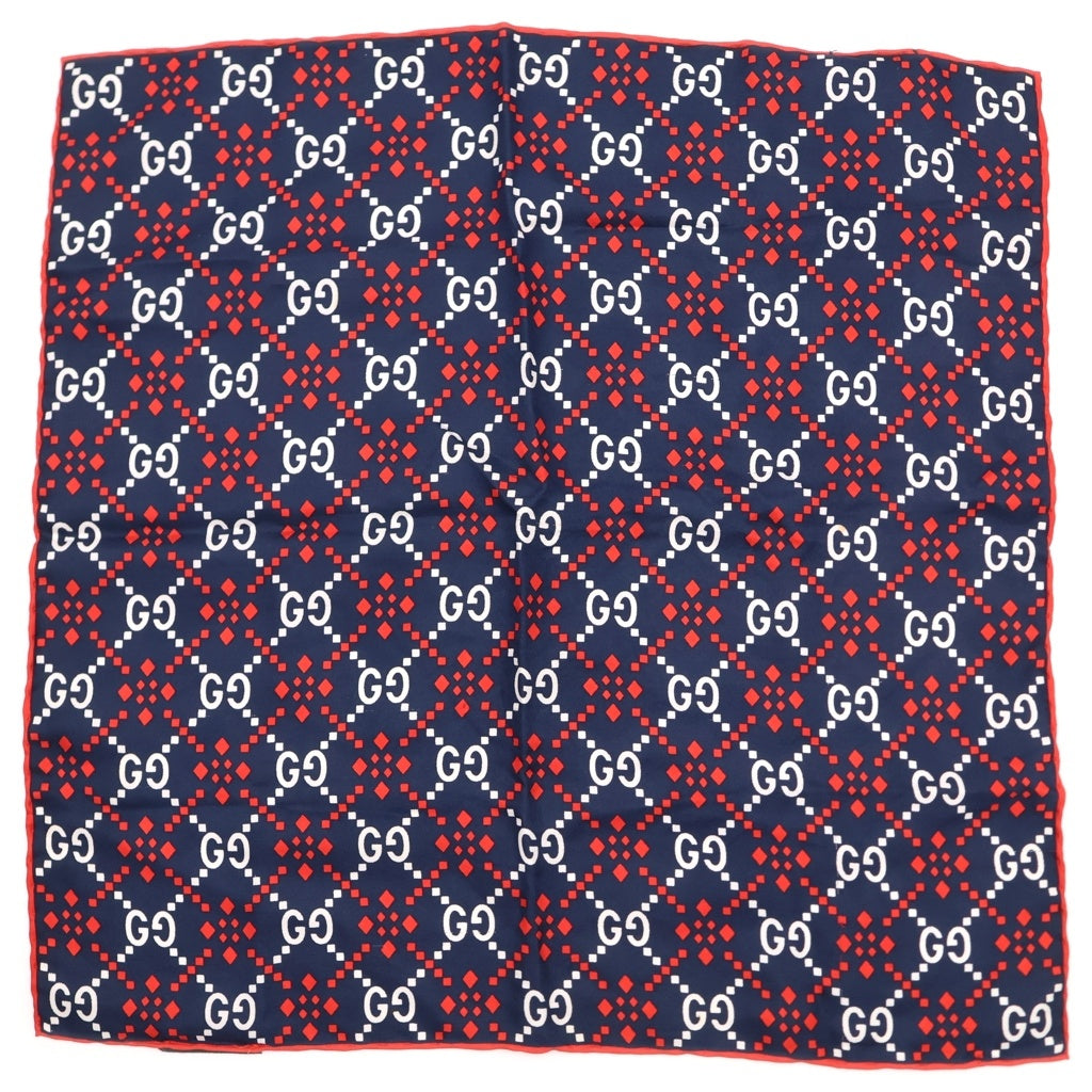 GUCCI(グッチ) GGロゴ総柄 シルク ポケットチーフ ハンカチ ネイビー