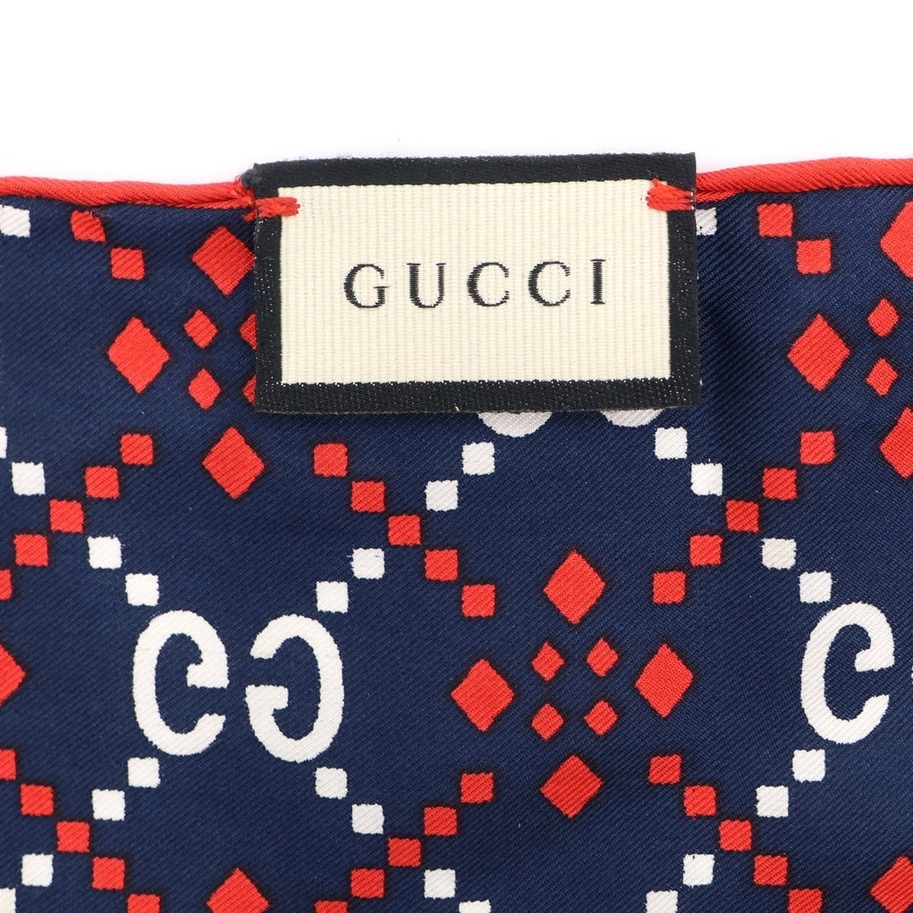 GUCCI(グッチ) GGロゴ総柄 シルク ポケットチーフ ハンカチ ネイビー