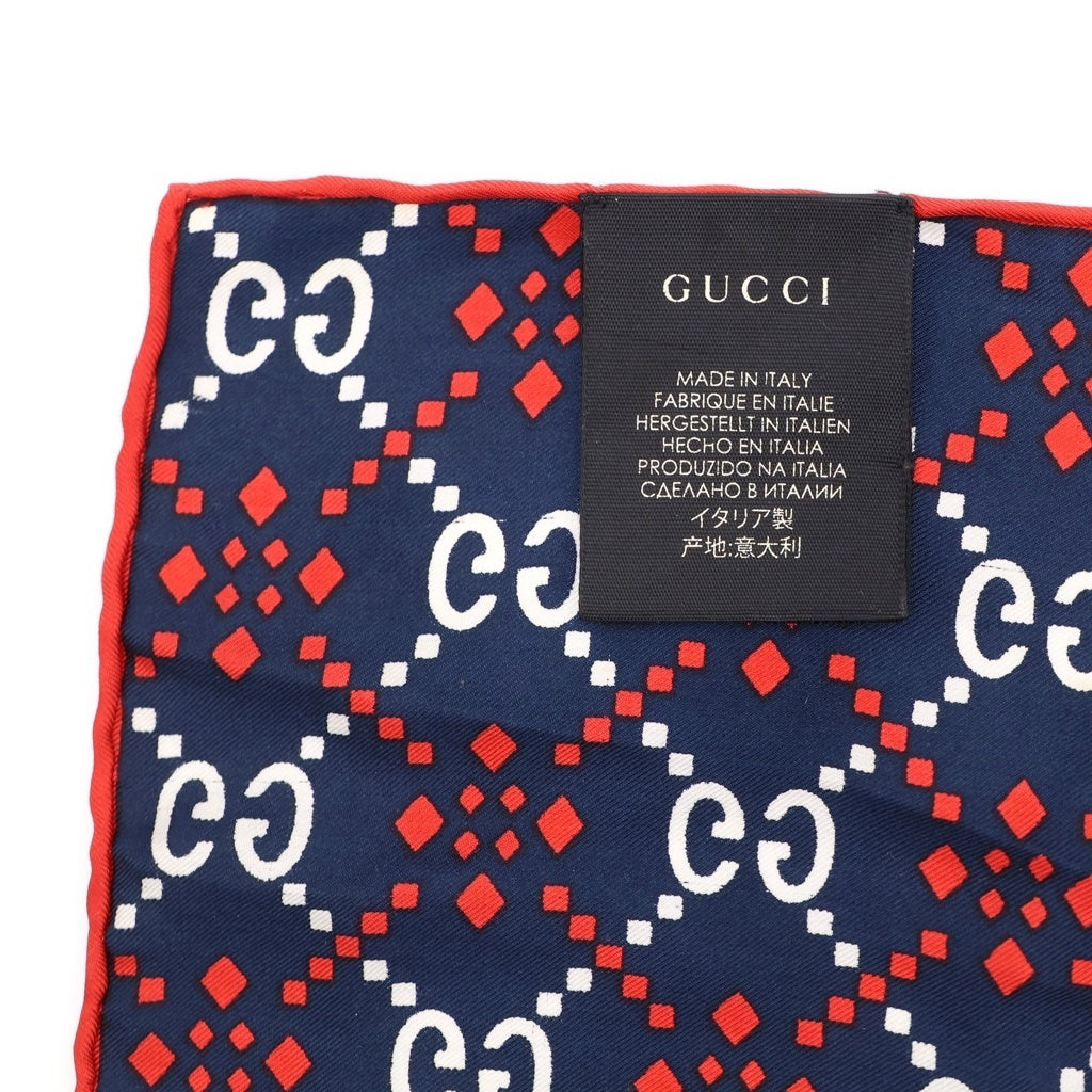 GUCCI(グッチ) GGロゴ総柄 シルク ポケットチーフ ハンカチ ネイビー
