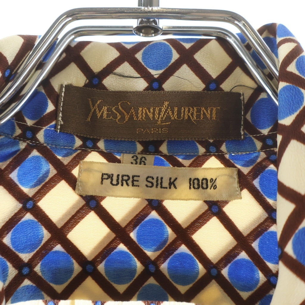 YVES SAINT LAURENT(イヴサンローラン) ドット柄 シルク 長袖シャツ ブルー/アイボリー