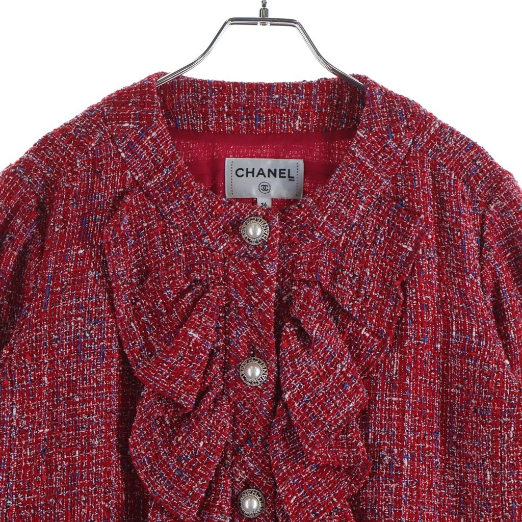 CHANEL(シャネル) ロゴフェイクパールボタン ツイード ジャケット レッド レディース P60828V46246