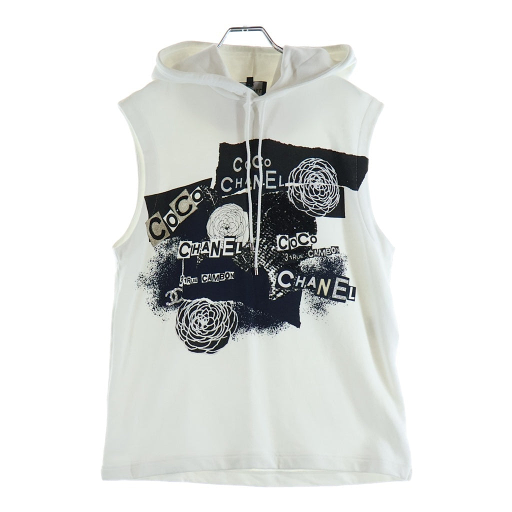 CHANEL(シャネル) COCO フロントスパンコールロゴプリント装飾ノースリーブスウェットパーカー ホワイト レディース P63297K48933
