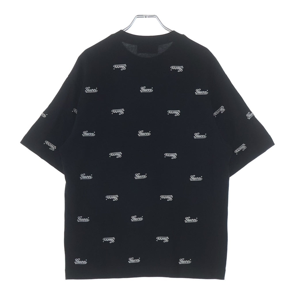 GUCCI(グッチ) 24SS Script Logo Embroidery Tee ロゴ刺繍 クルーネック半袖Tシャツ ブラック 788072 XJGJ0 レディース