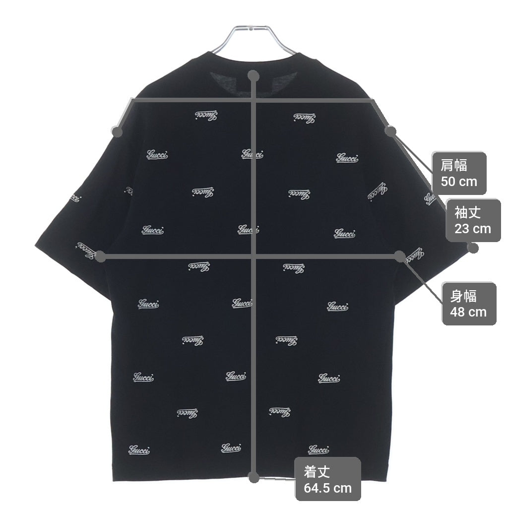 GUCCI(グッチ) 24SS Script Logo Embroidery Tee ロゴ刺繍 クルーネック半袖Tシャツ ブラック 788072 XJGJ0 レディース