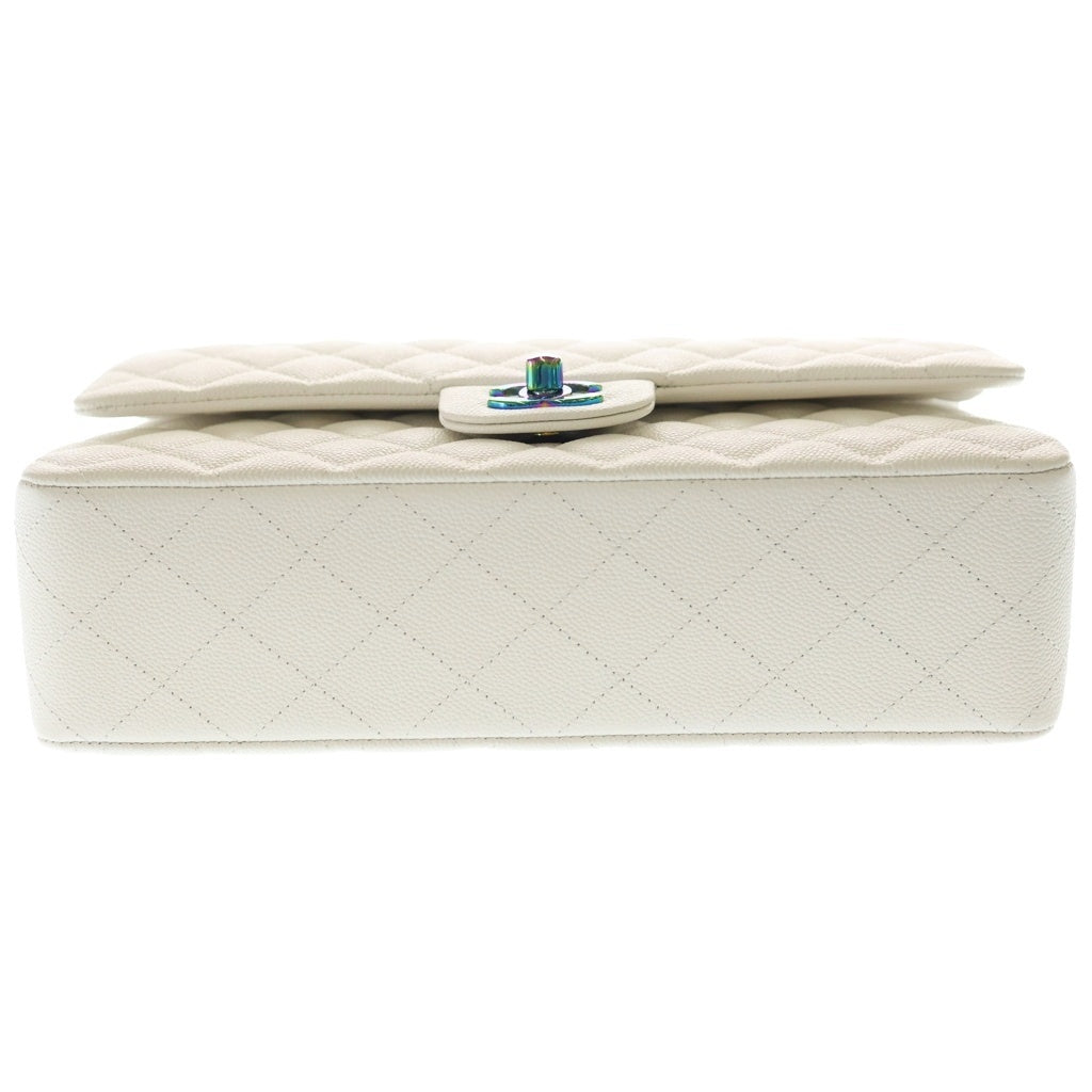 CHANEL(シャネル) マトラッセ25 キャビアスキン ダブルフラップ ダブルチェーンバッグ ホワイト レインボー金具 A01112 レディース