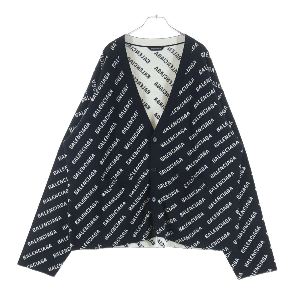 BALENCIAGA(バレンシアガ) ロゴ総柄 ニットカーディガン ブラック RI58 7I9649 TI660
