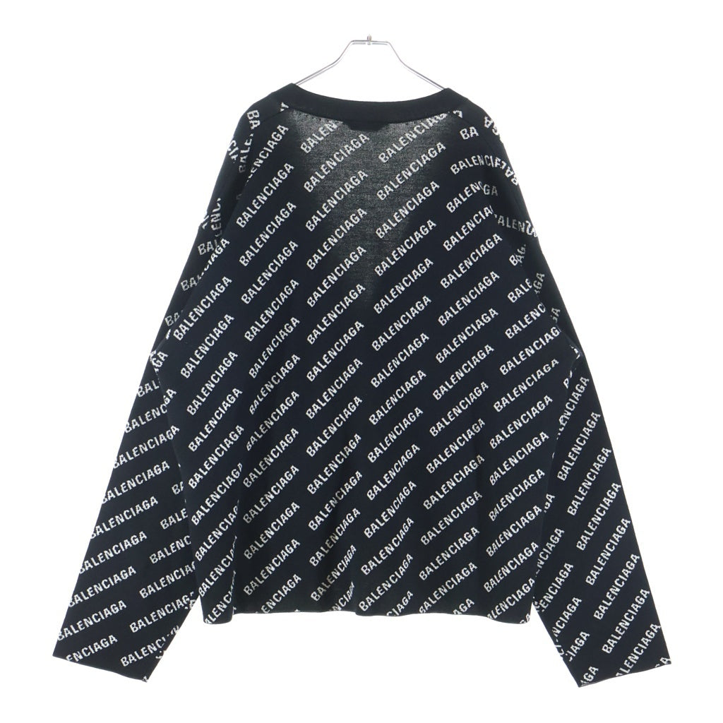 BALENCIAGA(バレンシアガ) ロゴ総柄 ニットカーディガン ブラック RI58 7I9649 TI660