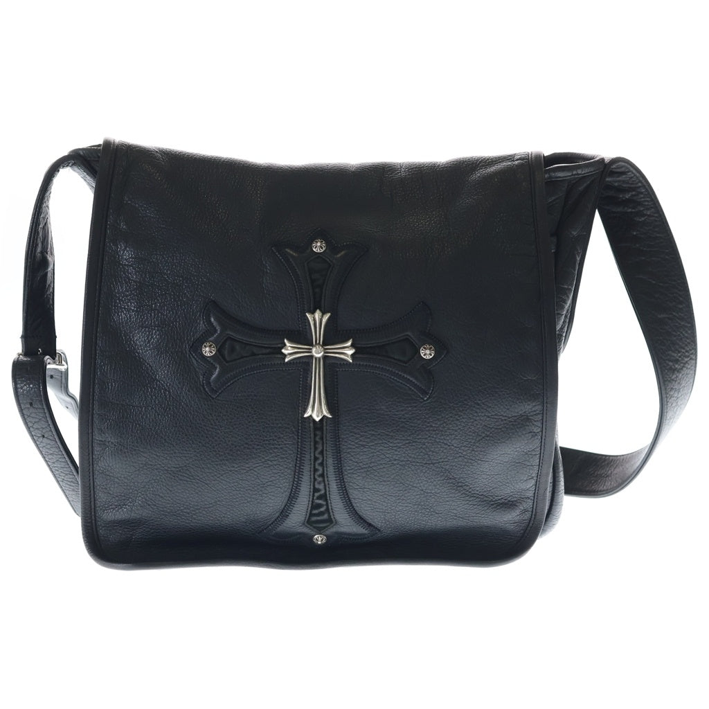 CHROME HEARTS(クロムハーツ) BAG-MAIL メールバッグ ラージクロス装飾 レザー ショルダーバッグ ブラック