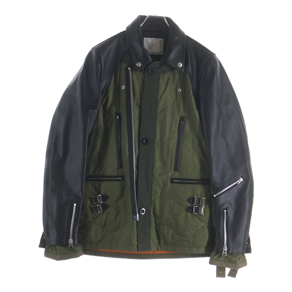 Sacai(サカイ) 21AW キルティング レザー ドッキングジャケット ジップアップブルゾン カーキ/ブラック 21-02548M