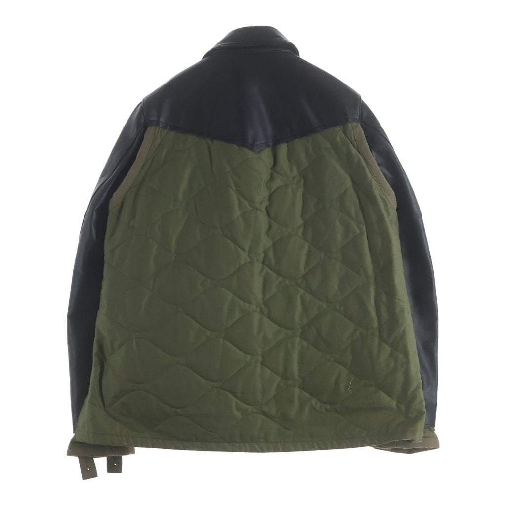 Sacai(サカイ) 21AW キルティング レザー ドッキングジャケット ジップアップブルゾン カーキ/ブラック 21-02548M