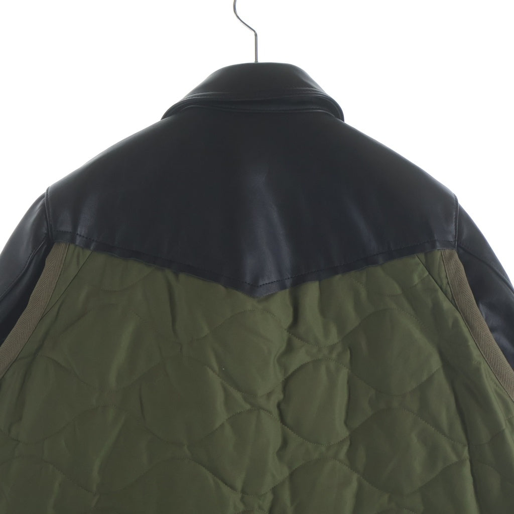 Sacai(サカイ) 21AW キルティング レザー ドッキングジャケット ジップアップブルゾン カーキ/ブラック 21-02548M