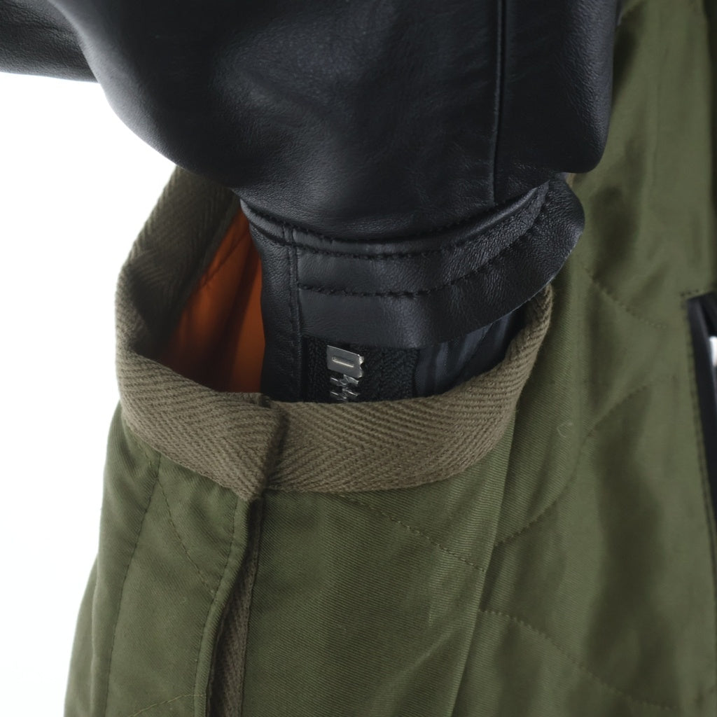 Sacai(サカイ) 21AW キルティング レザー ドッキングジャケット ジップアップブルゾン カーキ/ブラック 21-02548M