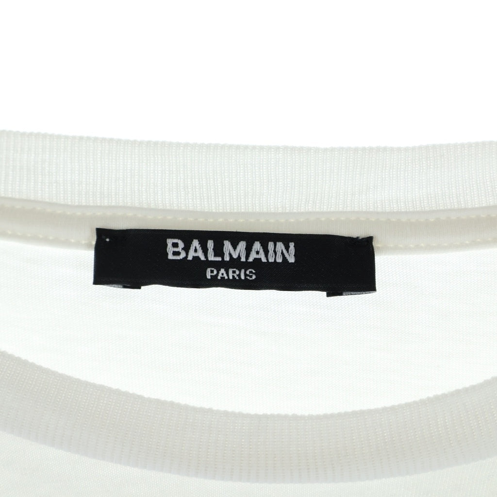 BALMAIN(バルマン) フロントロゴ刺繍 クロップド丈 クルーネック 半袖Tシャツ ホワイトレディース BKUXV 001