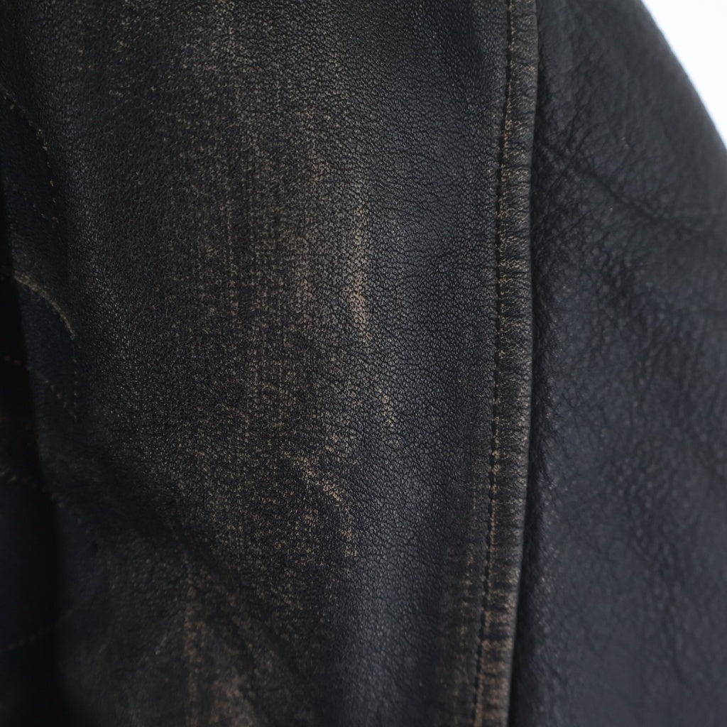 KAMIYA(カミヤ) Distressed Leather Biker Jackt デストロイ レザー バイカー ジャケット ライダース ダブル ブラック G16BL011