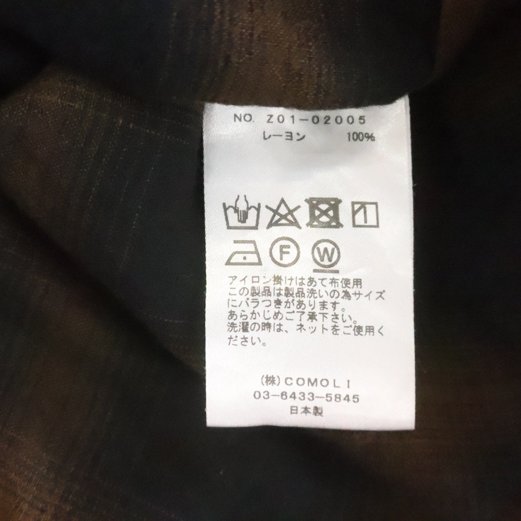 COMOLI(コモリ) レーヨン オープンカラー 長袖 シャツ オンブレチェック ブラウン Z01-02005