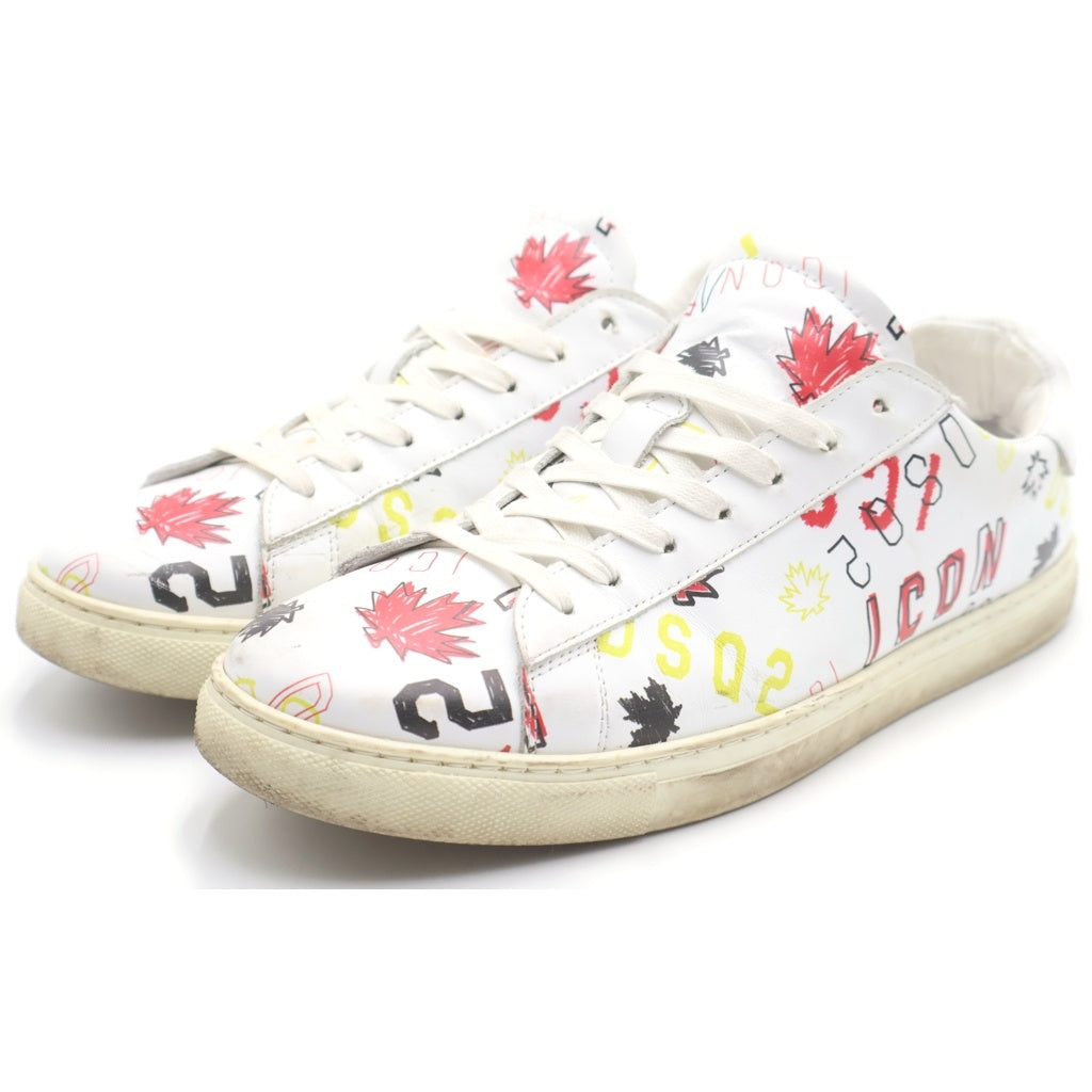 DSQUARED2(ディースクエアード) レザー グラフィック プリント ローカット スニーカー ホワイト SNM000501502591M1463