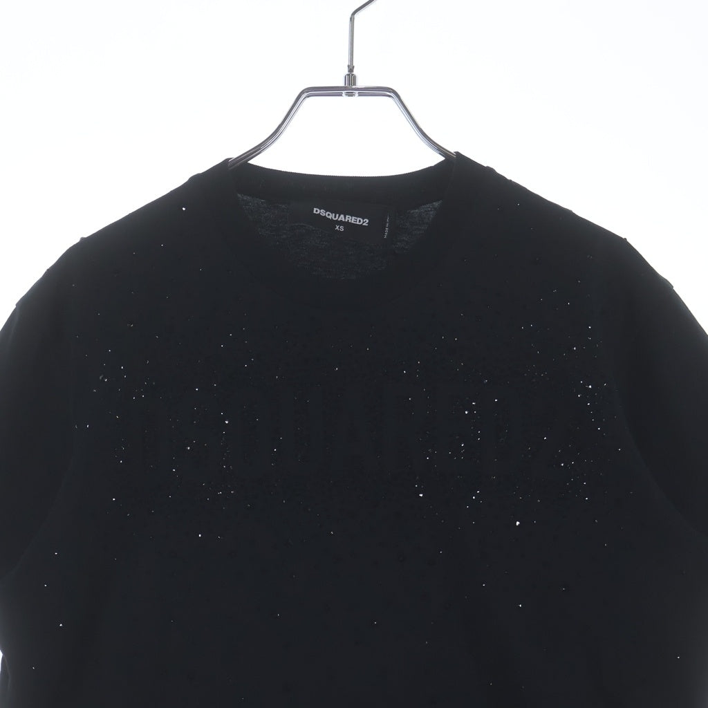DSQUARED2(ディースクエアード) フロントロゴ ラインストーン クルーネック 半袖Tシャツ ブラック S75GD0502