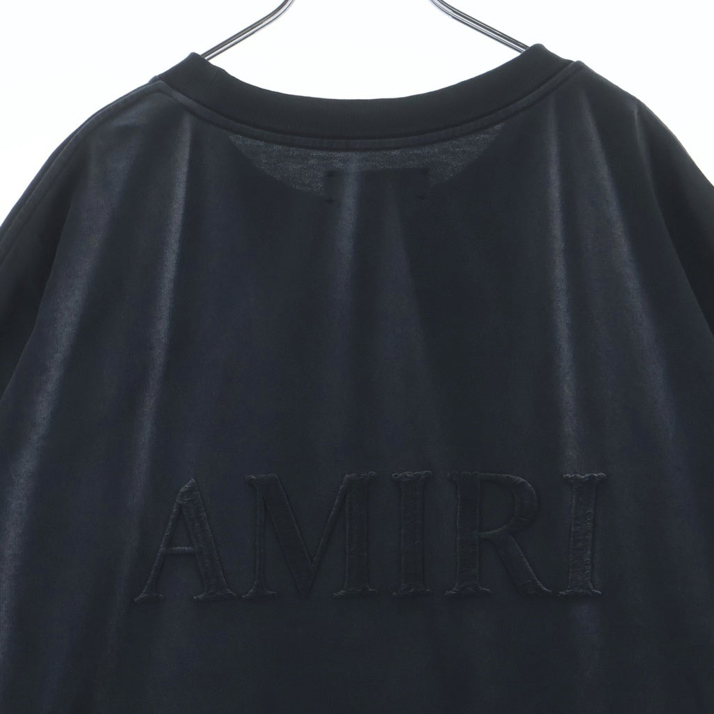 AMIRI(アミリ) ロゴ刺繍 ヴィンテージ加工 半袖 クルーネック Tシャツ カットソー ブラック SRAMJYTE1137SMRBC00