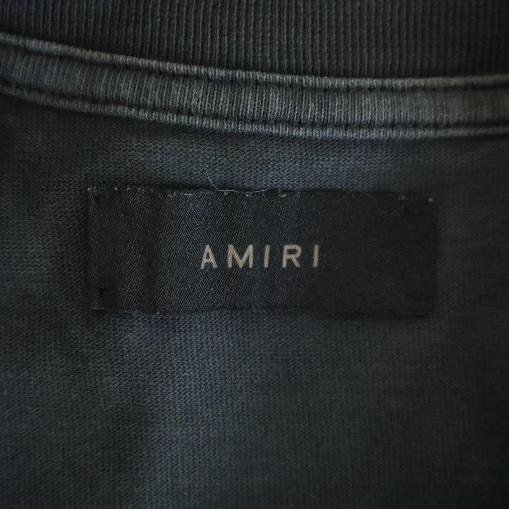 AMIRI(アミリ) ロゴ刺繍 ヴィンテージ加工 半袖 クルーネック Tシャツ カットソー ブラック SRAMJYTE1137SMRBC00
