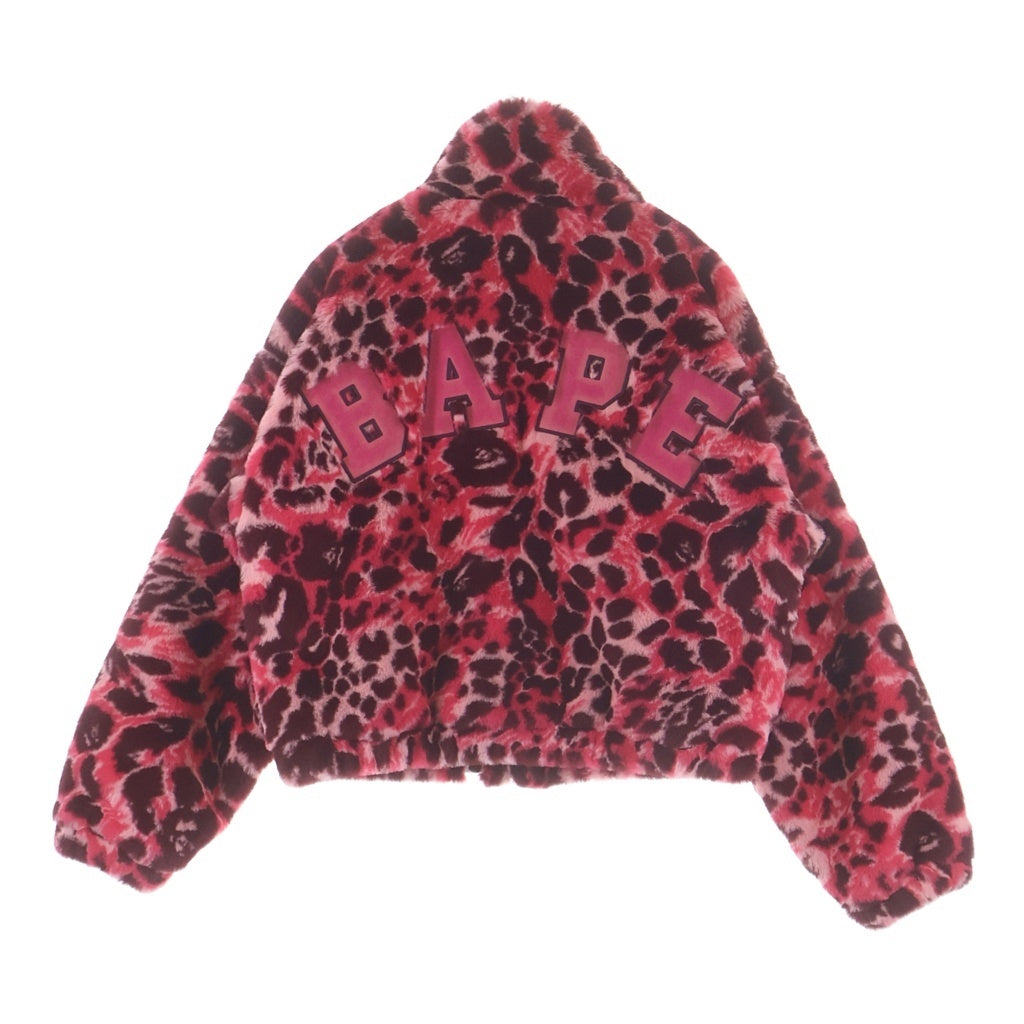 A BATHING APE(アベイシングエイプ) wild leopard pattern one point long fur jacket ファージャケット エイプカモ ピンク 1L80-241-301 レディース