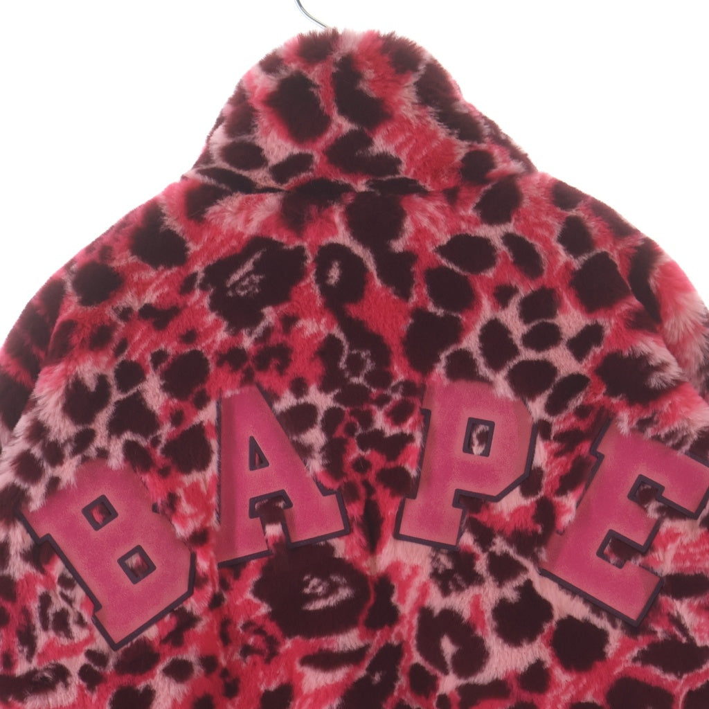 A BATHING APE(アベイシングエイプ) wild leopard pattern one point long fur jacket ファージャケット エイプカモ ピンク 1L80-241-301 レディース