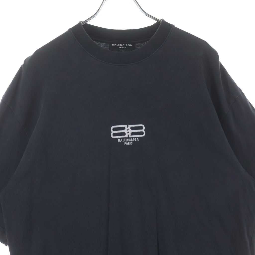 BALENCIAGA(バレンシアガ) BBロゴ刺繍 半袖 クルーネック Tシャツ カットソー ブラック 612966 TMVG7