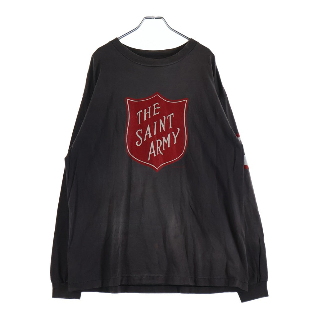 SAINT MICHAEL(セントマイケル) 22SS The Saint Army L/S TEE ザセントアーミー 両面プリント クルーネック 長袖Tシャツ チャコールグレー SM-S22-0000-032