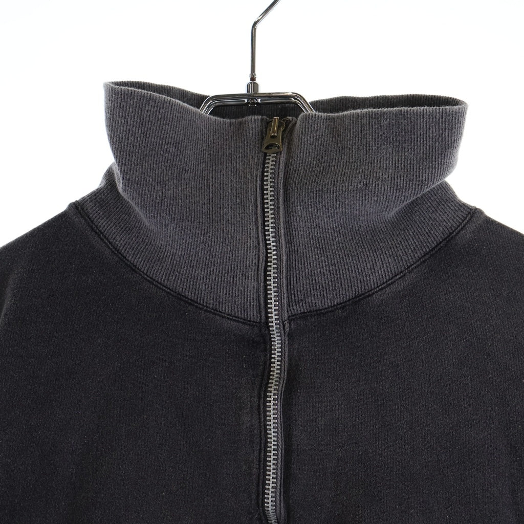 NO BRAND(ノーブランド) barbell object zip sweat fade バーベルオブジェクト フェード加工 ジップアップ 長袖スウェット トレーナー グレー