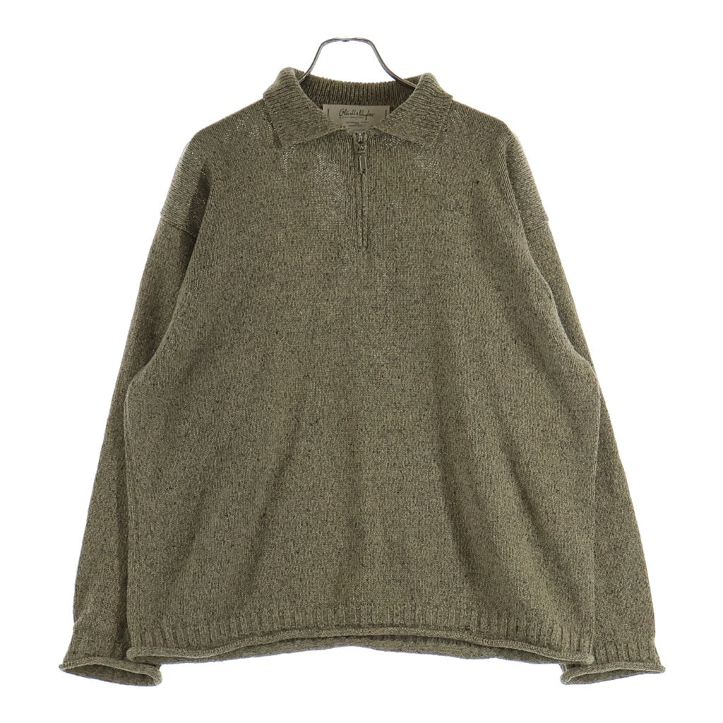 NO BRAND(ノーブランド) Olde H & Daughter オールドエイチアンドドウター SILK COTTON HALF ZIP P/O シルク コットン ハーフジップポロニット セーター セージグリーン 10652