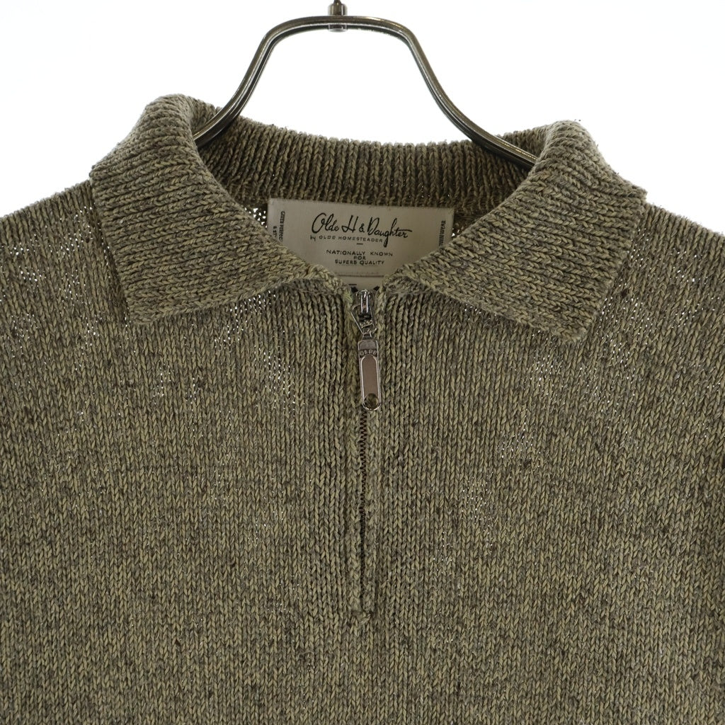 NO BRAND(ノーブランド) Olde H & Daughter オールドエイチアンドドウター SILK COTTON HALF ZIP P/O シルク コットン ハーフジップポロニット セーター セージグリーン 10652