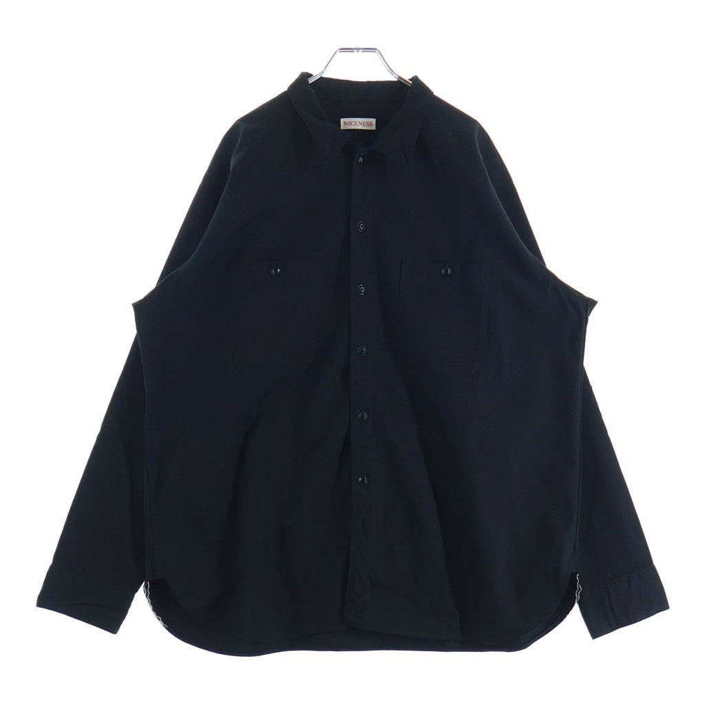 NICENESS(ナイスネス) SHELLEY CHINO OFFICER SHIRTS チノ オフィサー コットン 長袖シャツ ブラック NN-1901Y15